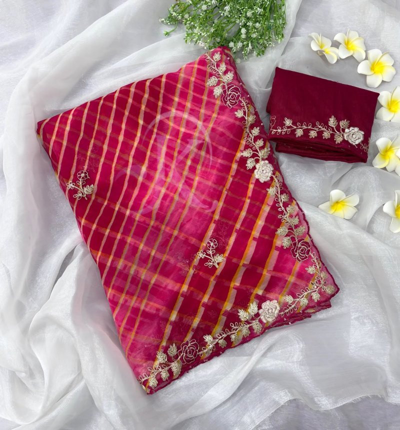 Jk 405 Soft Chiffon Embroidery Work Boder Saree
